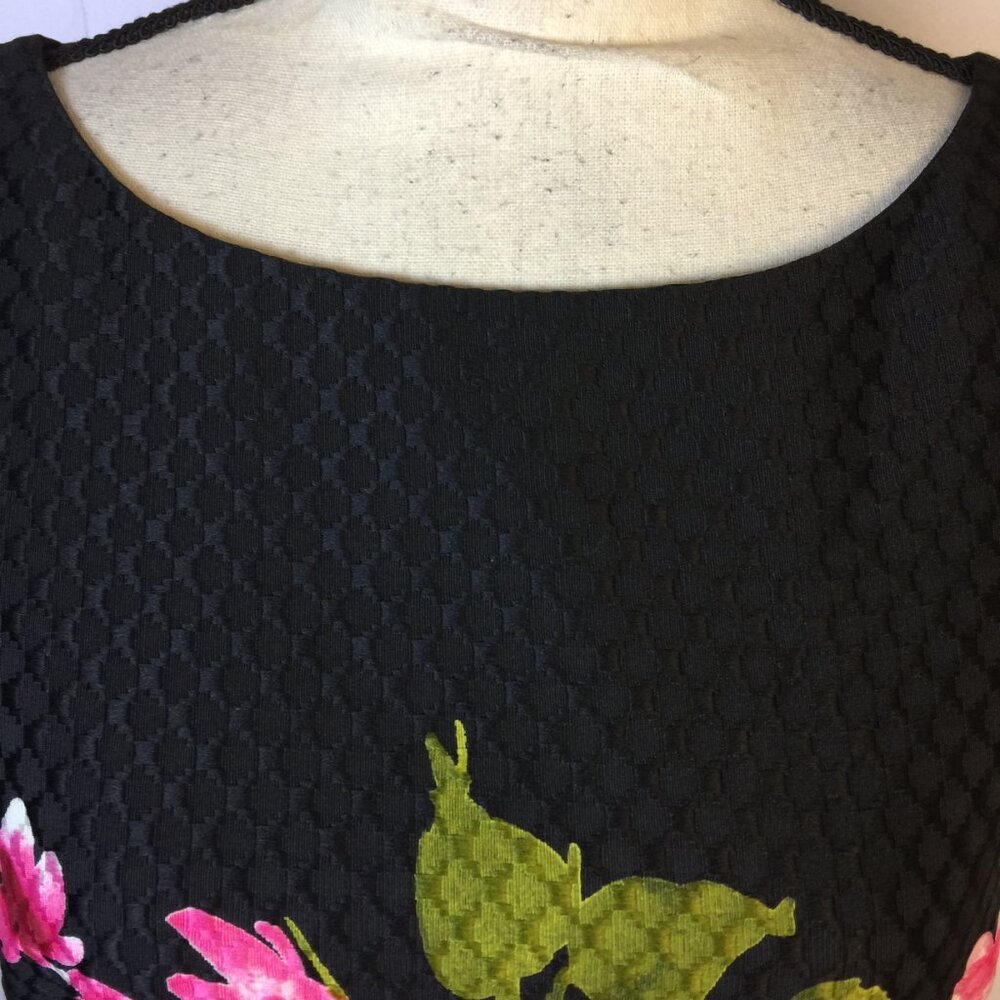 Tahari ASL Sheath Dress 6P Woman Petite Black Pink Floral Print Sleeveless Lined - Picture 14 of 16